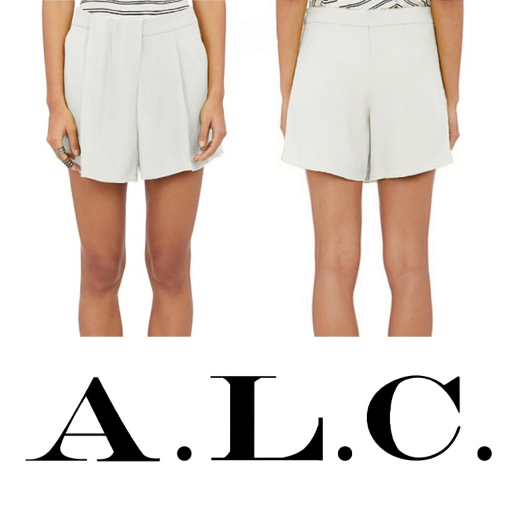 A.L.C. Dello White Crepe Pleated Drape Shorts